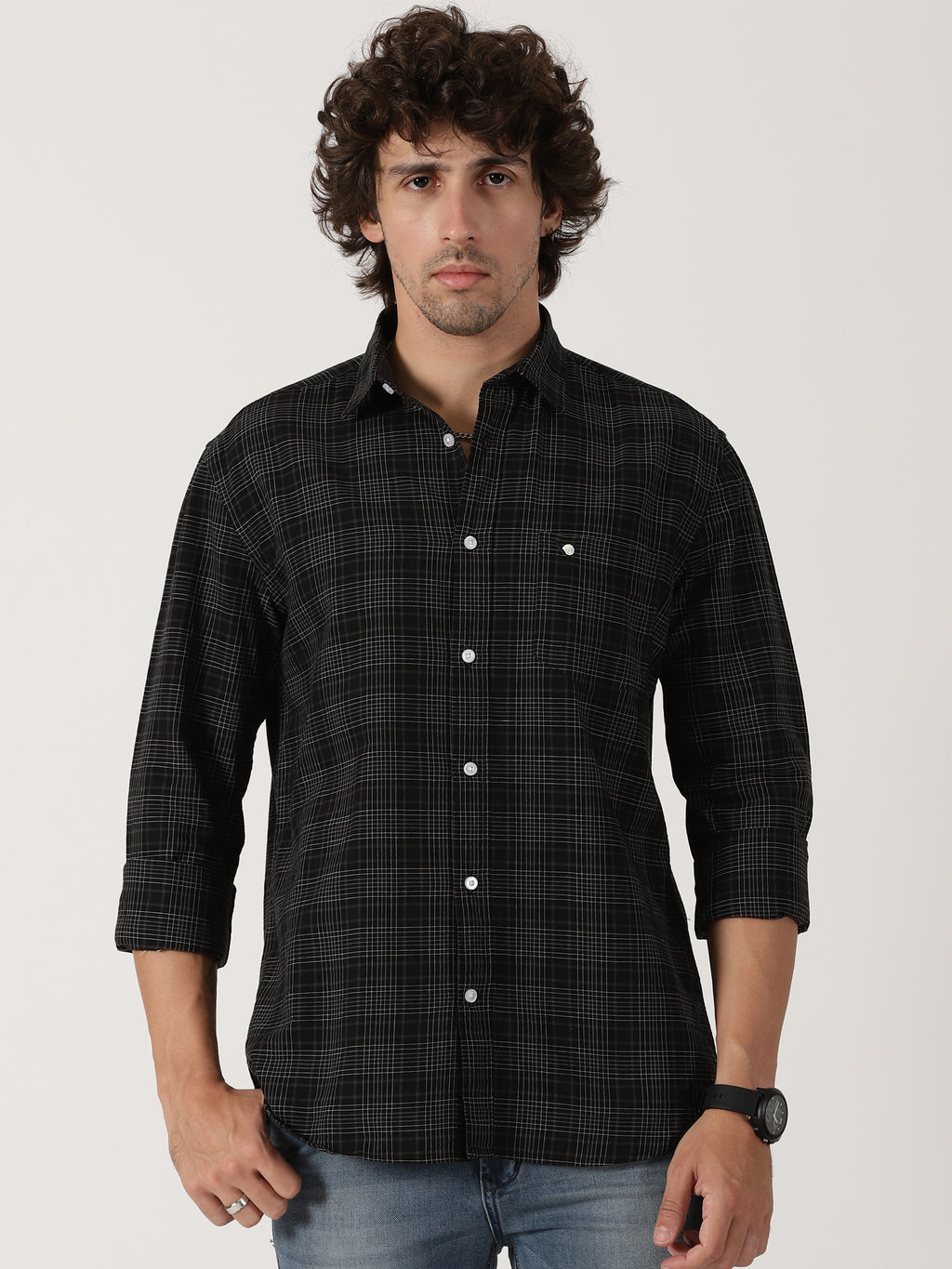 black fine check full sleeve