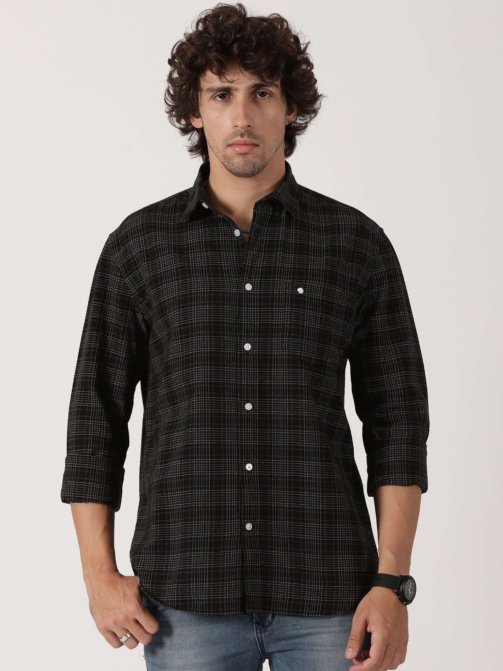 black fine check full sleeve