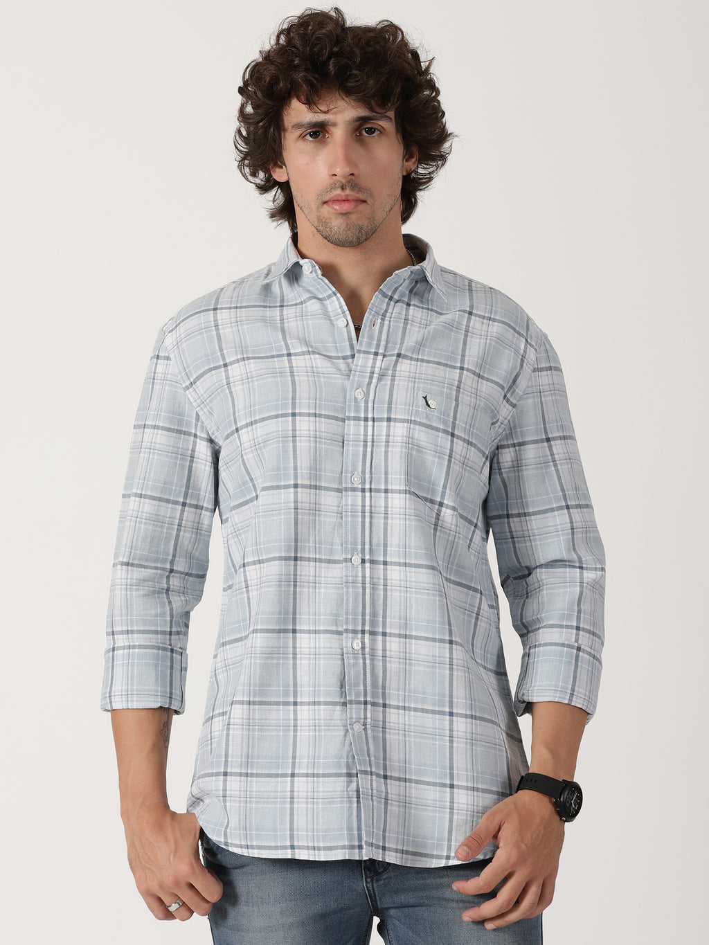light blue & white checkered full sleeve shirt