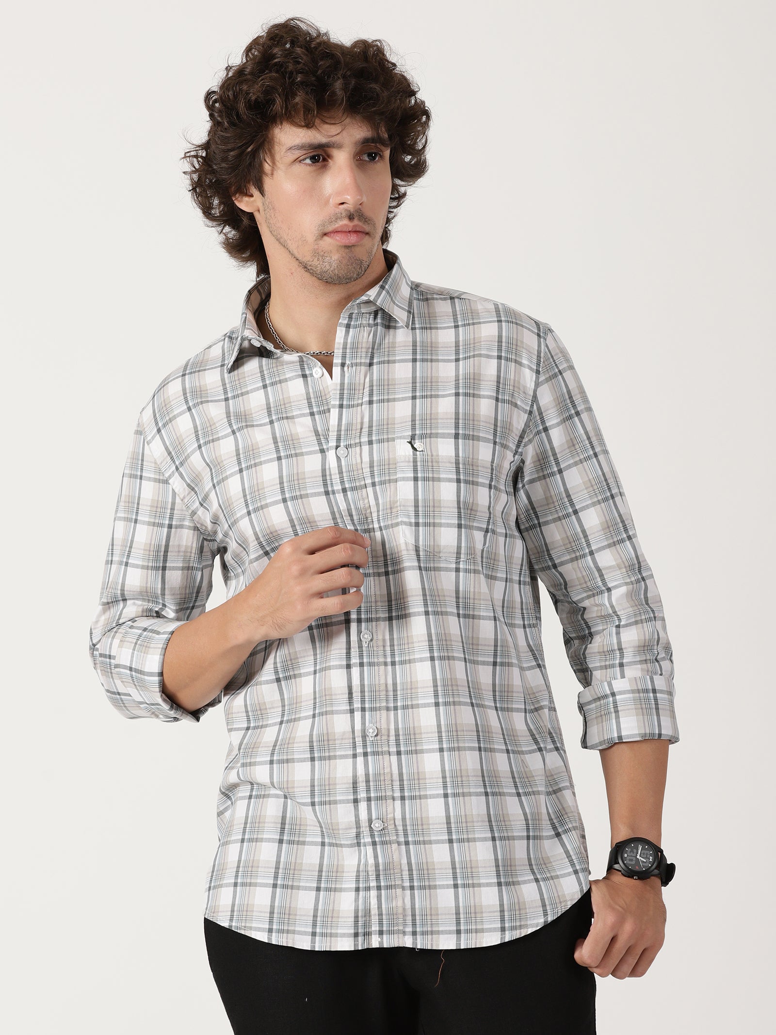 Gray & off-white checks - relaxed fit