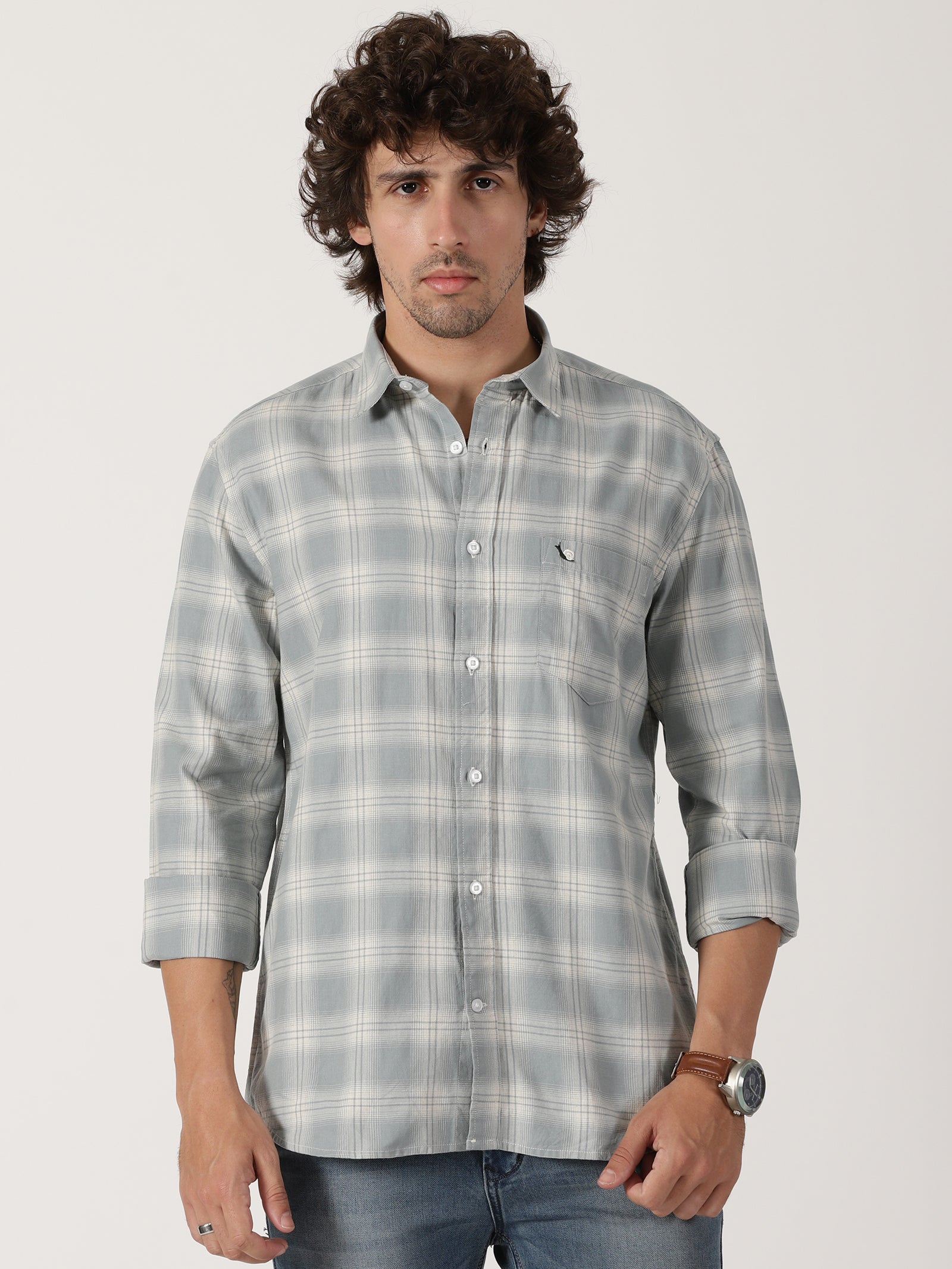 light grey & white checkered full sleeve shirt