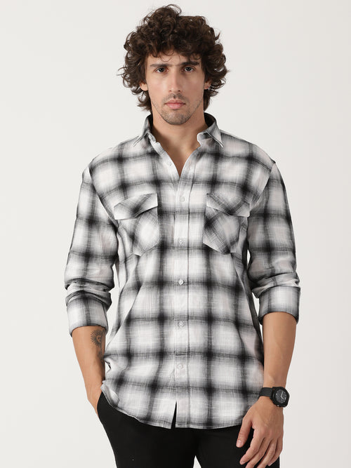 Black & white plaid cotton casual full sleeve
