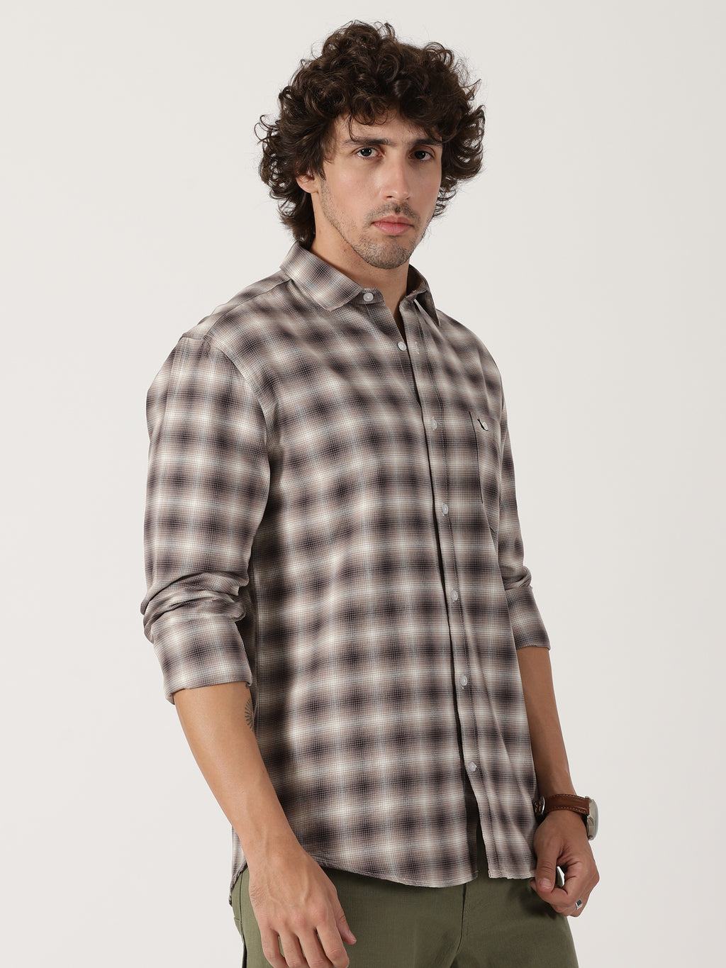 brown & beige checkered casual shirt