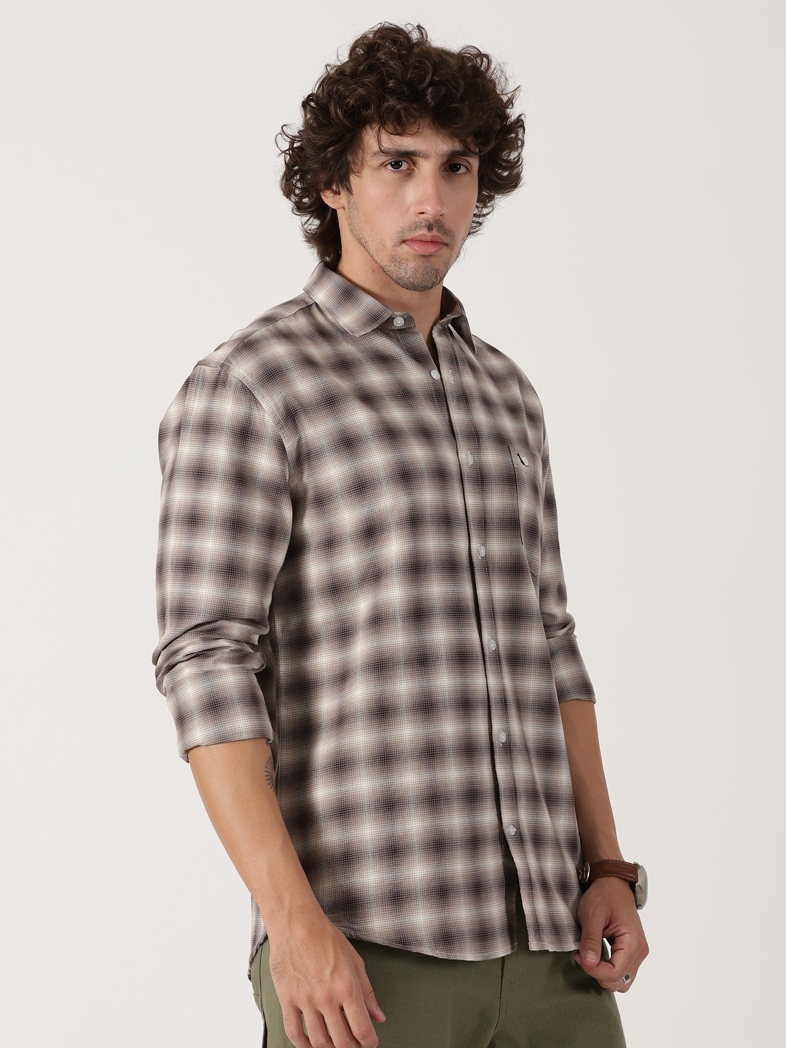 brown & beige checkered casual shirt