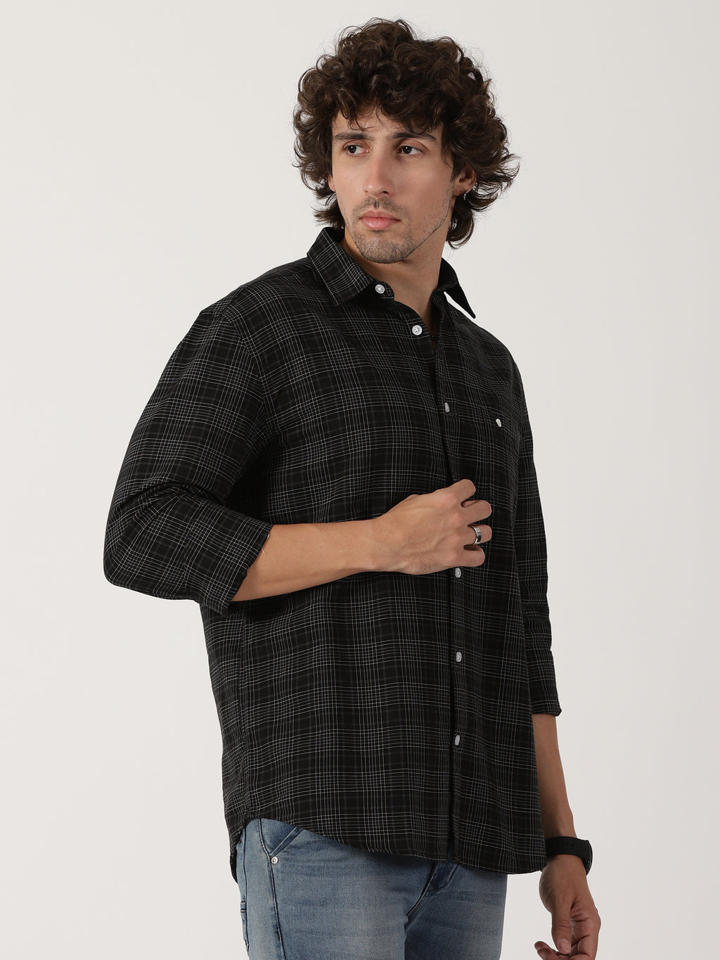 black fine check full sleeve