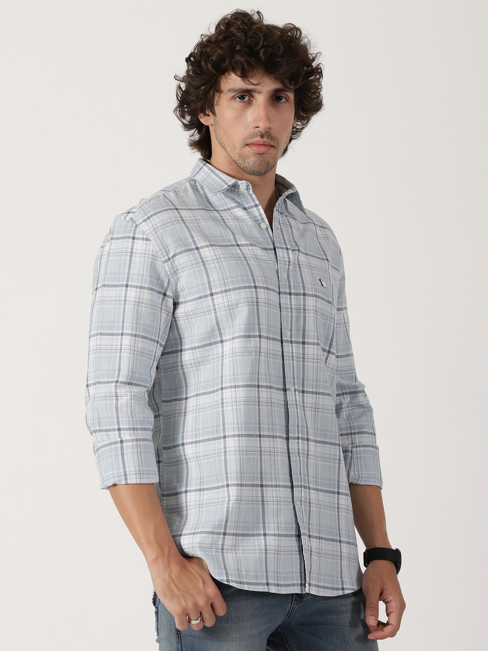 light blue & white checkered full sleeve shirt