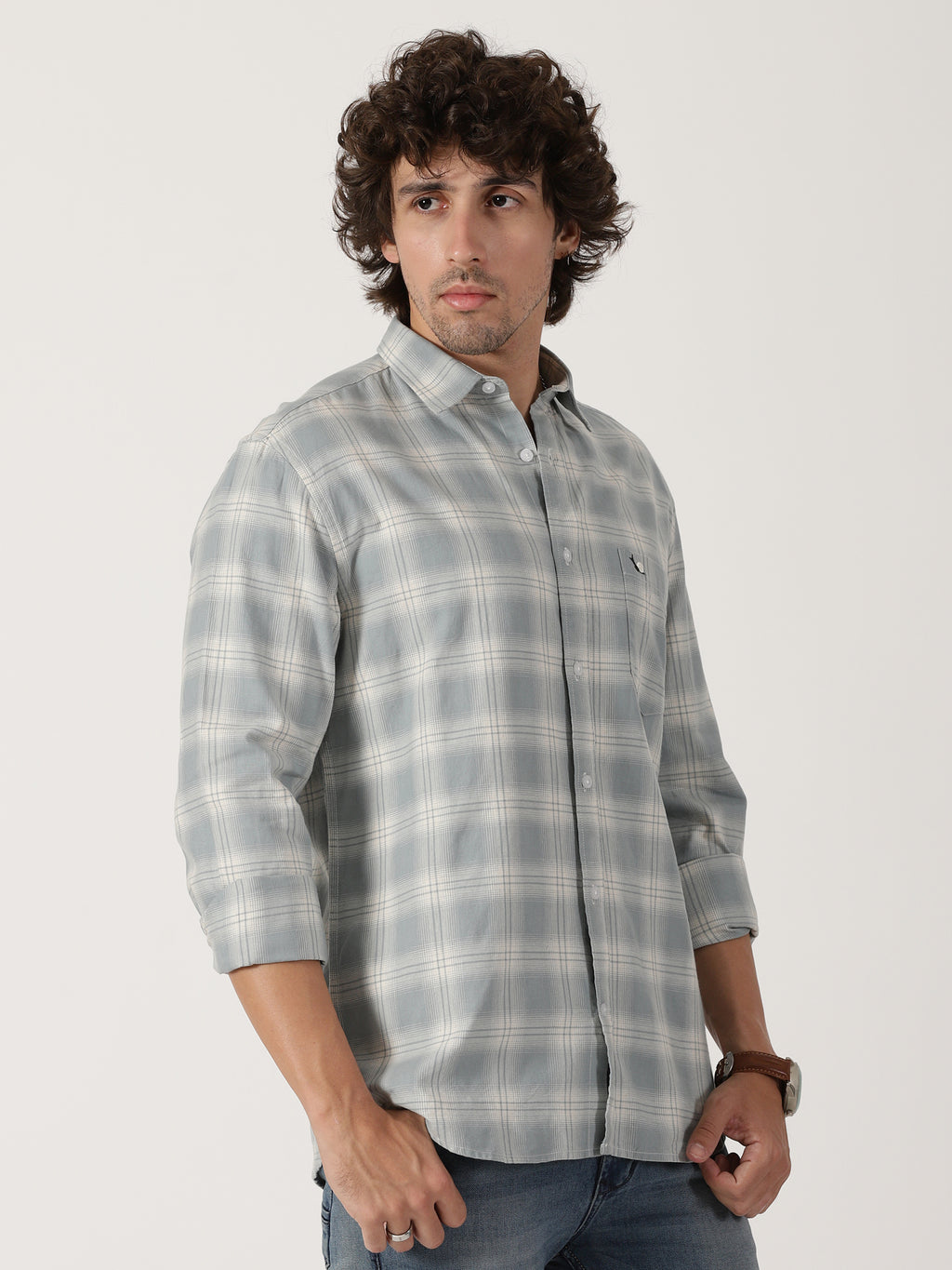light grey & white checkered full sleeve shirt