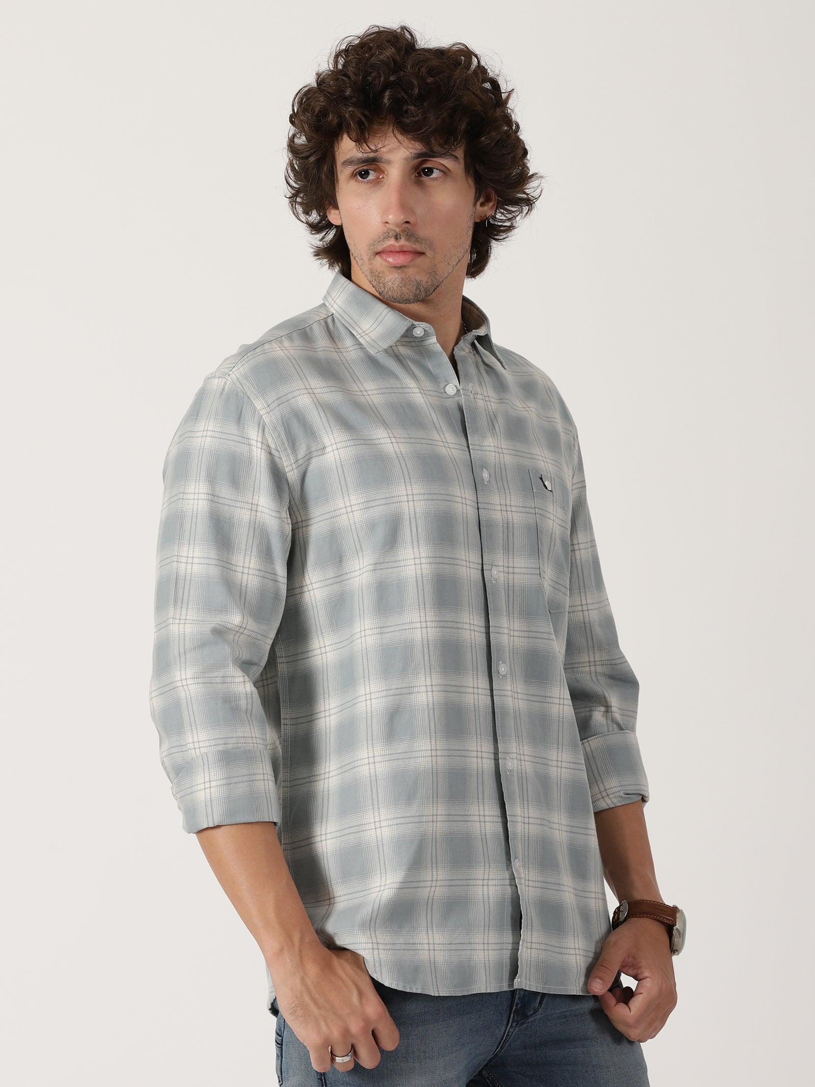 light grey & white checkered full sleeve shirt