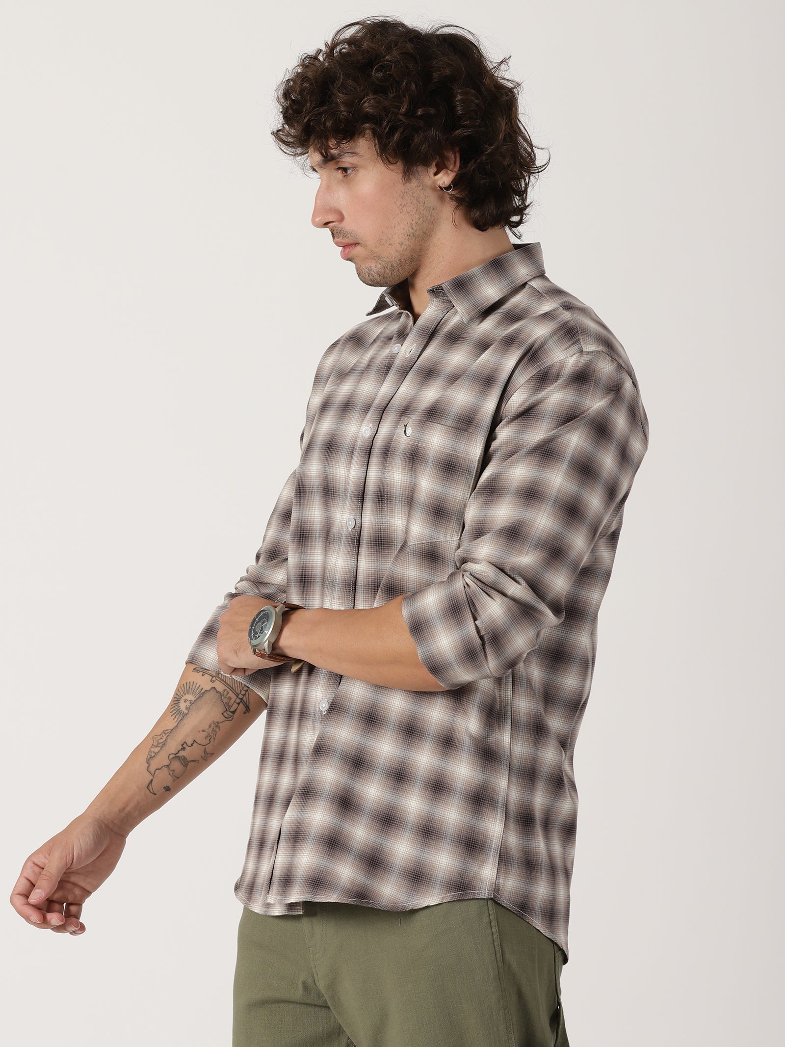 brown & beige checkered casual shirt