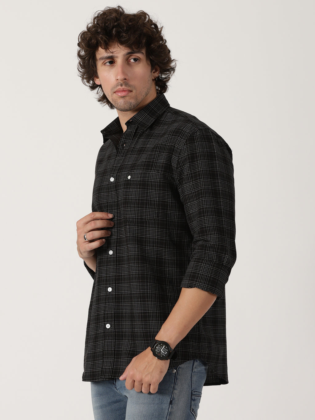 black fine check full sleeve
