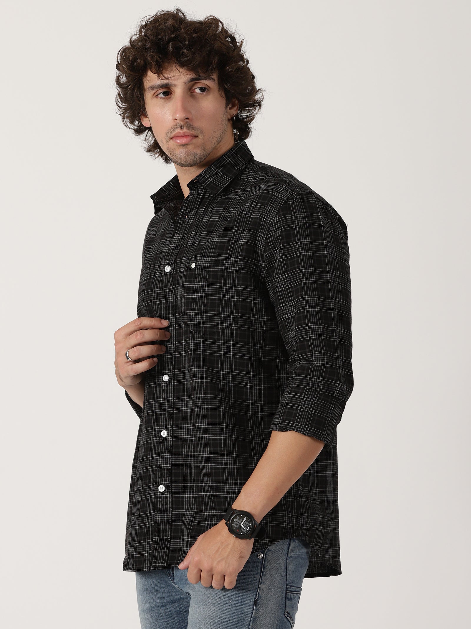 black fine check full sleeve