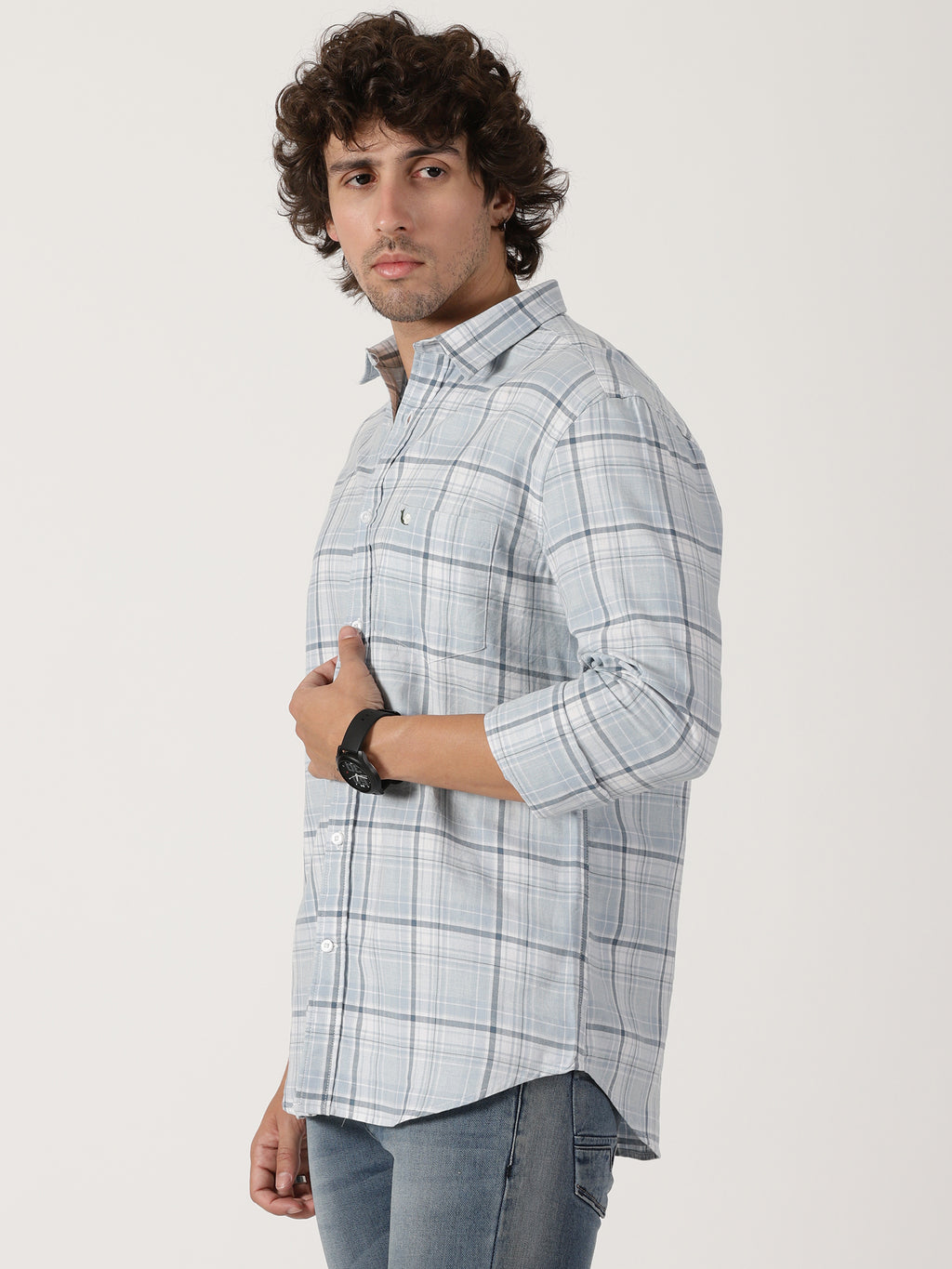 light blue & white checkered full sleeve shirt