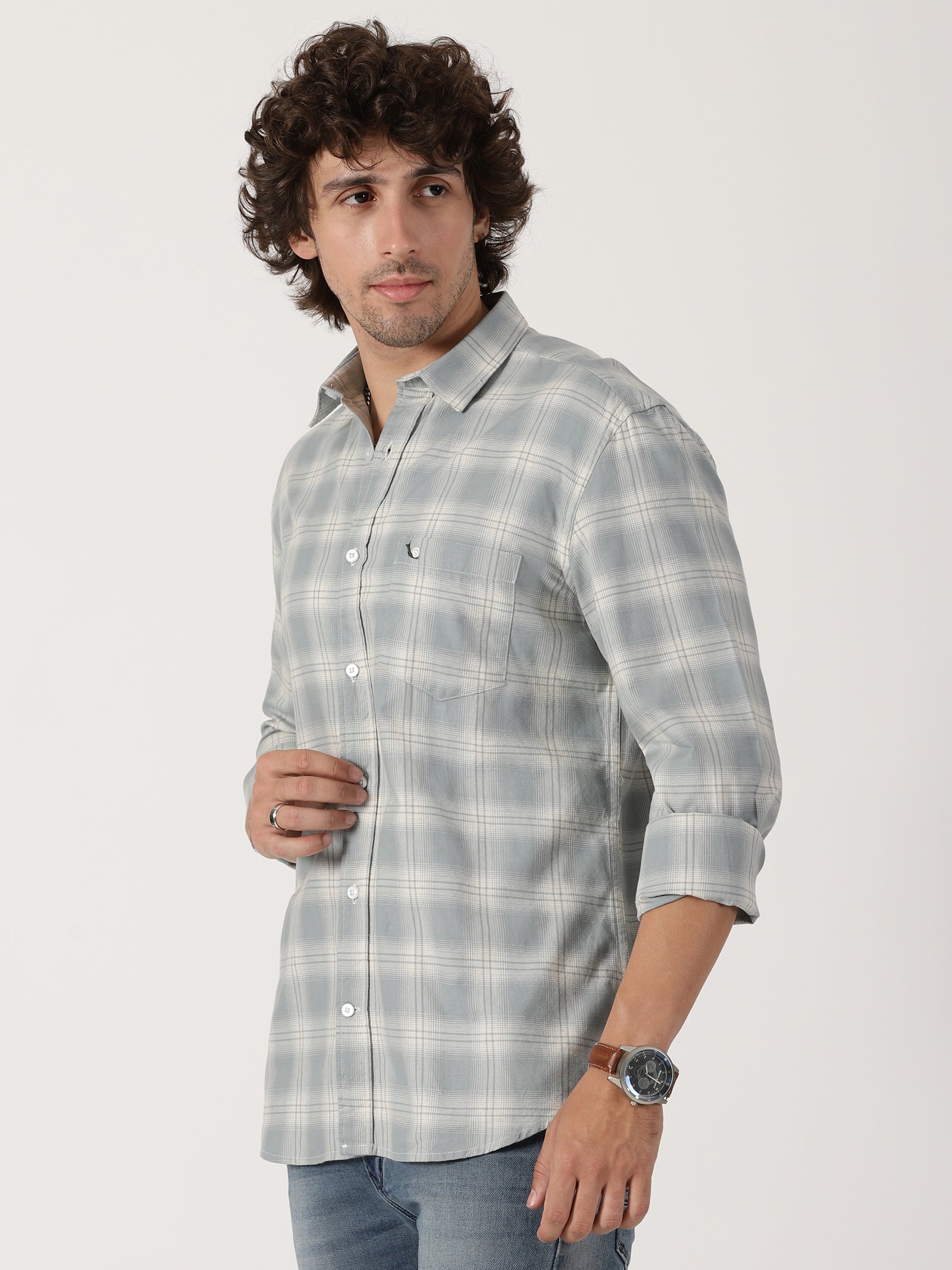 light grey & white checkered full sleeve shirt
