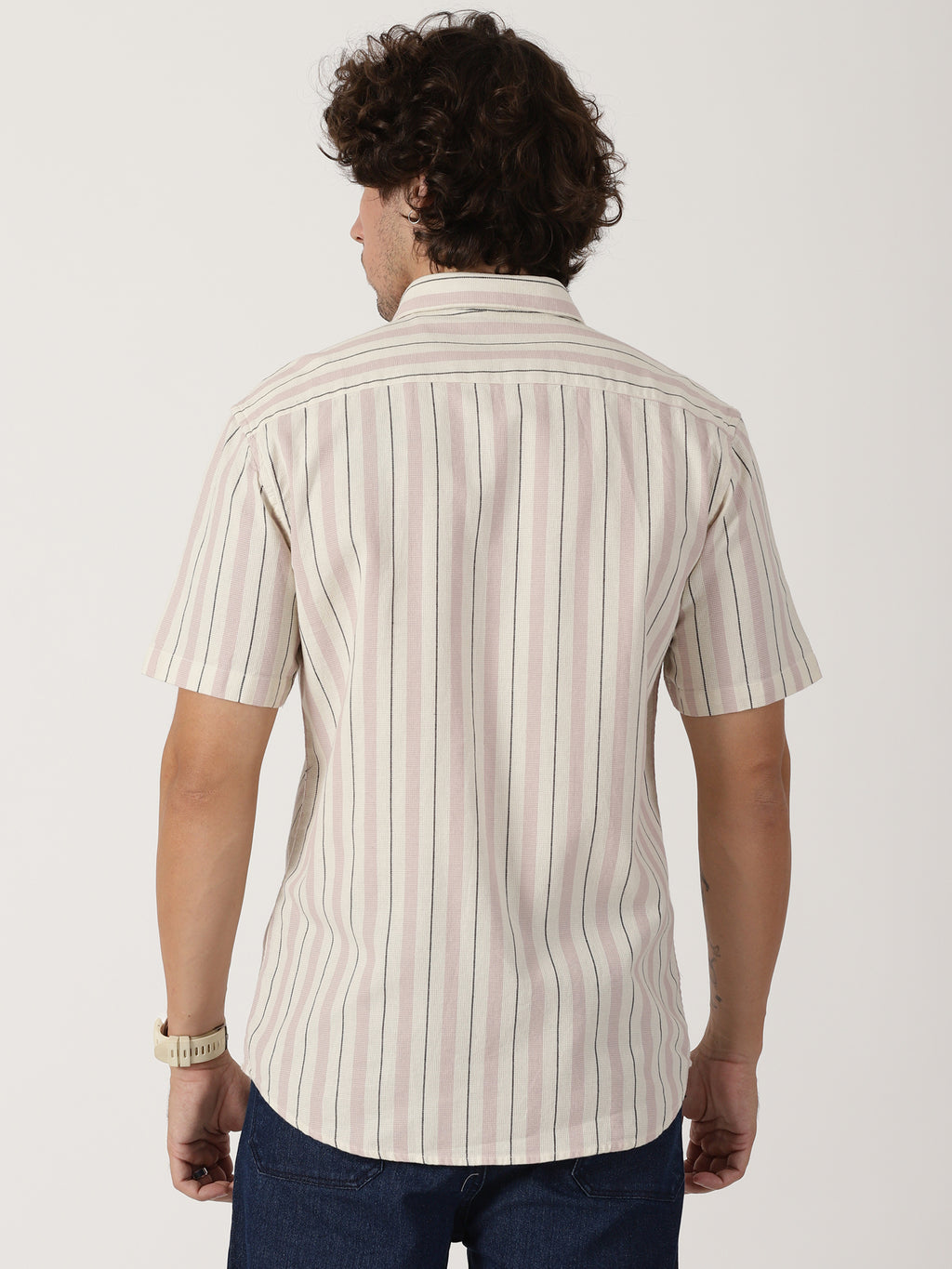 Cream & mauve vertical striped half sleeve