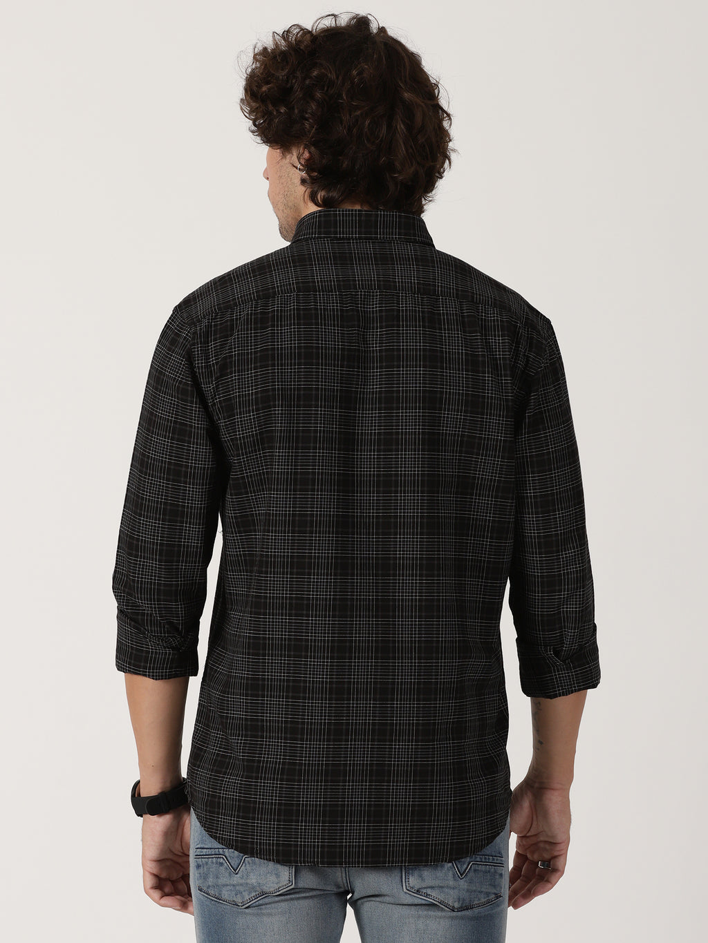 black fine check full sleeve