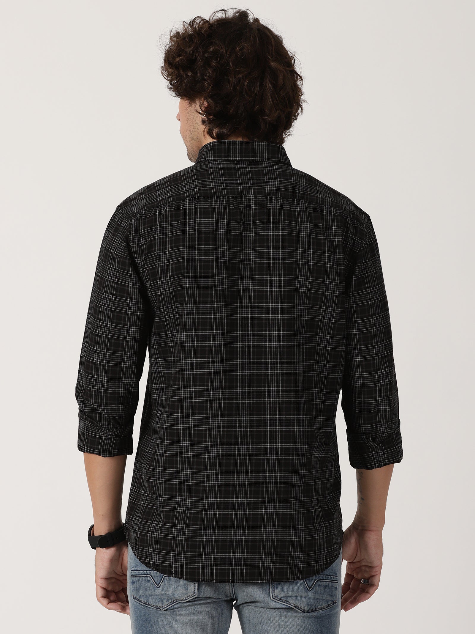 black fine check full sleeve