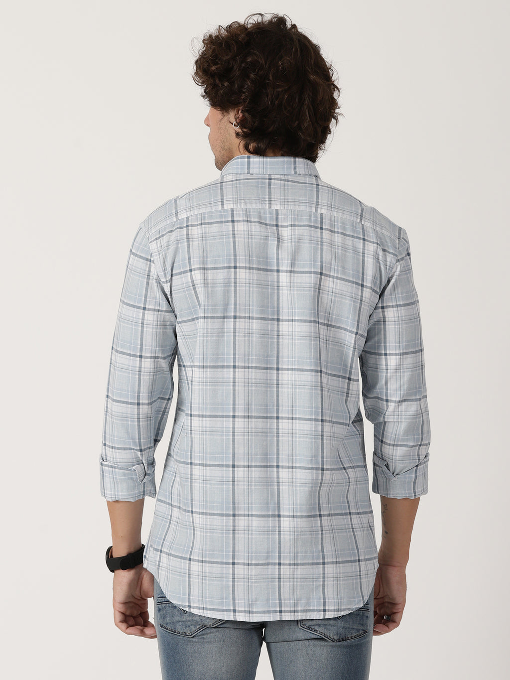 light blue & white checkered full sleeve shirt