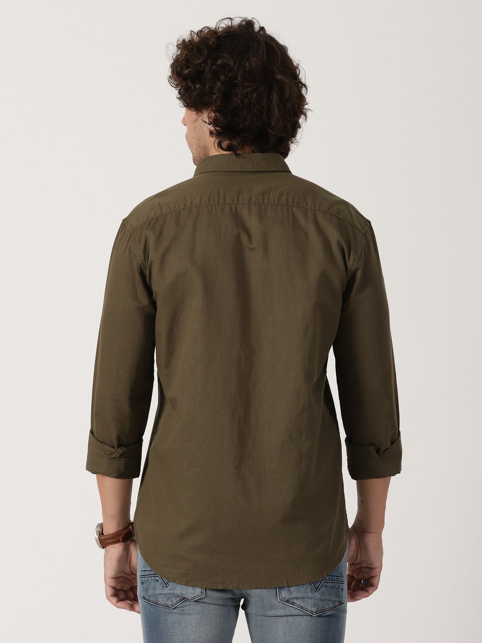 olive green linen full sleeve shirt