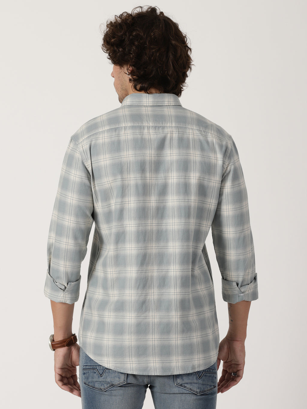 light grey & white checkered full sleeve shirt