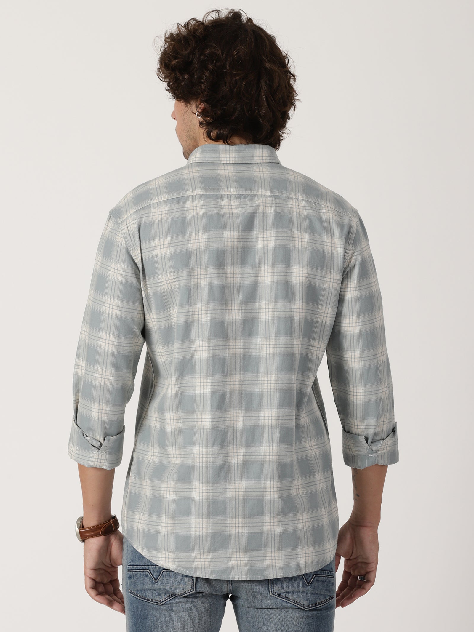 light grey & white checkered full sleeve shirt