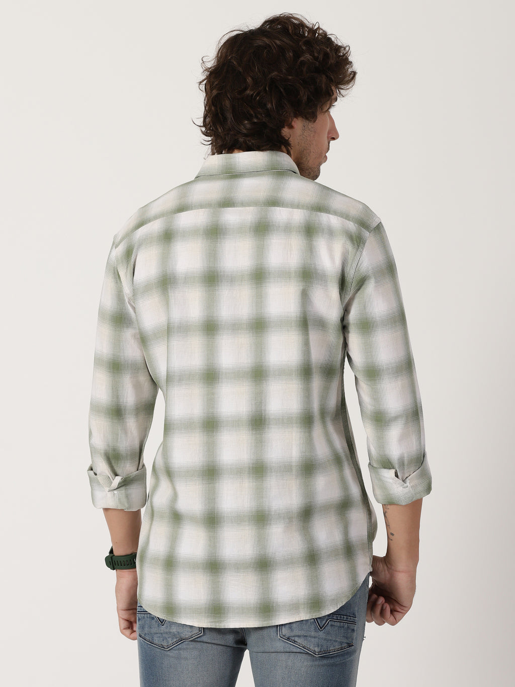 sage green & white checkered full sleeve shirt