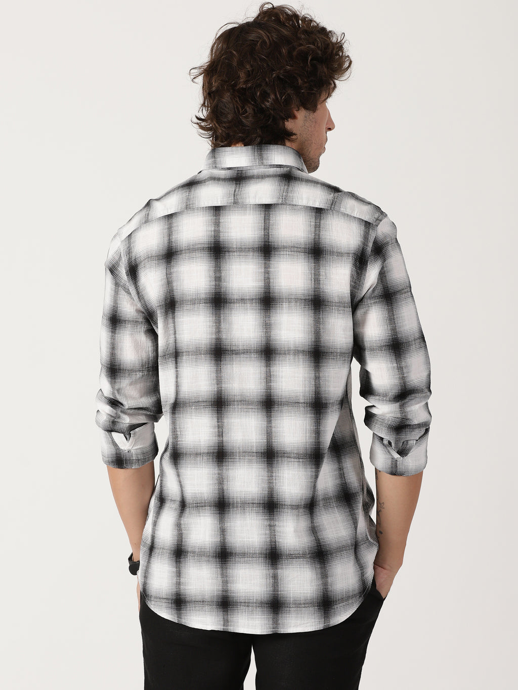 Black & white plaid cotton casual full sleeve