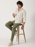 off white solid linen blend full sleeve shirt