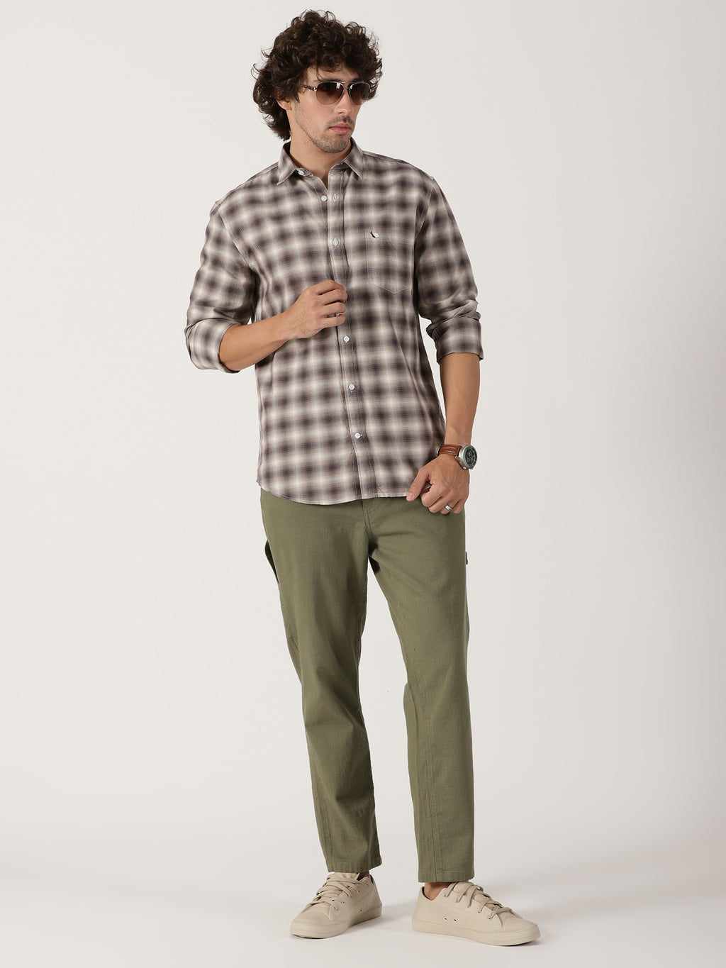 brown & beige checkered casual shirt