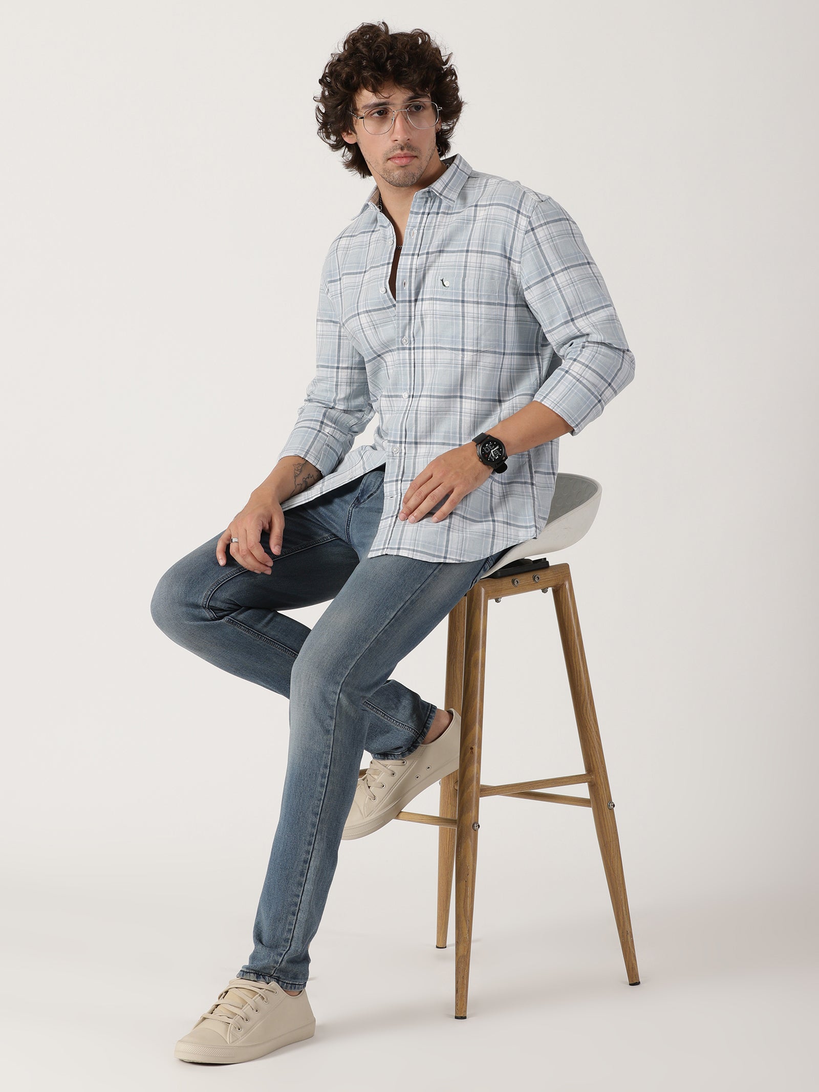 light blue & white checkered full sleeve shirt
