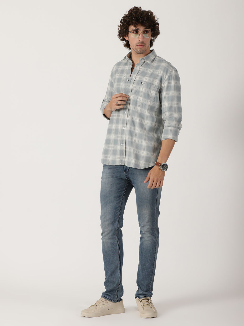 light grey & white checkered full sleeve shirt