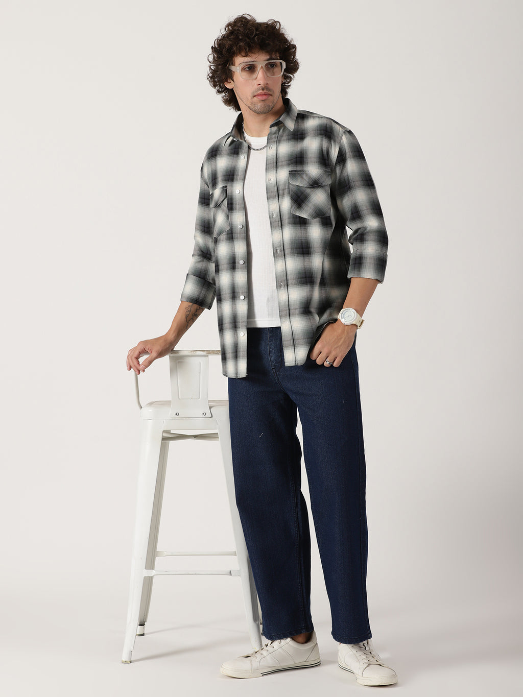 Green & black plaid cotton casual full sleeve shirt