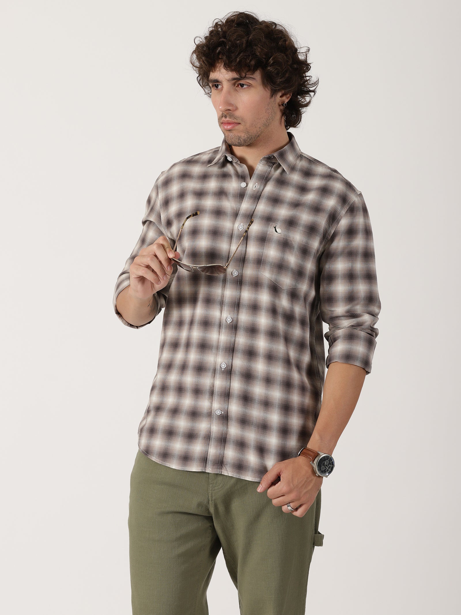 brown & beige checkered casual shirt