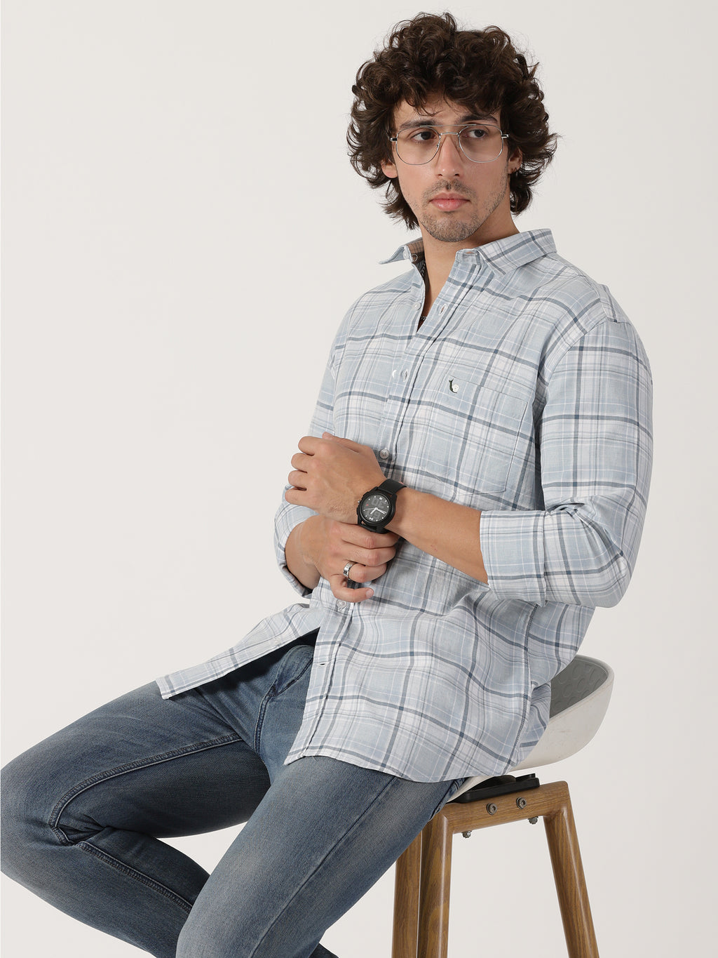 light blue & white checkered full sleeve shirt