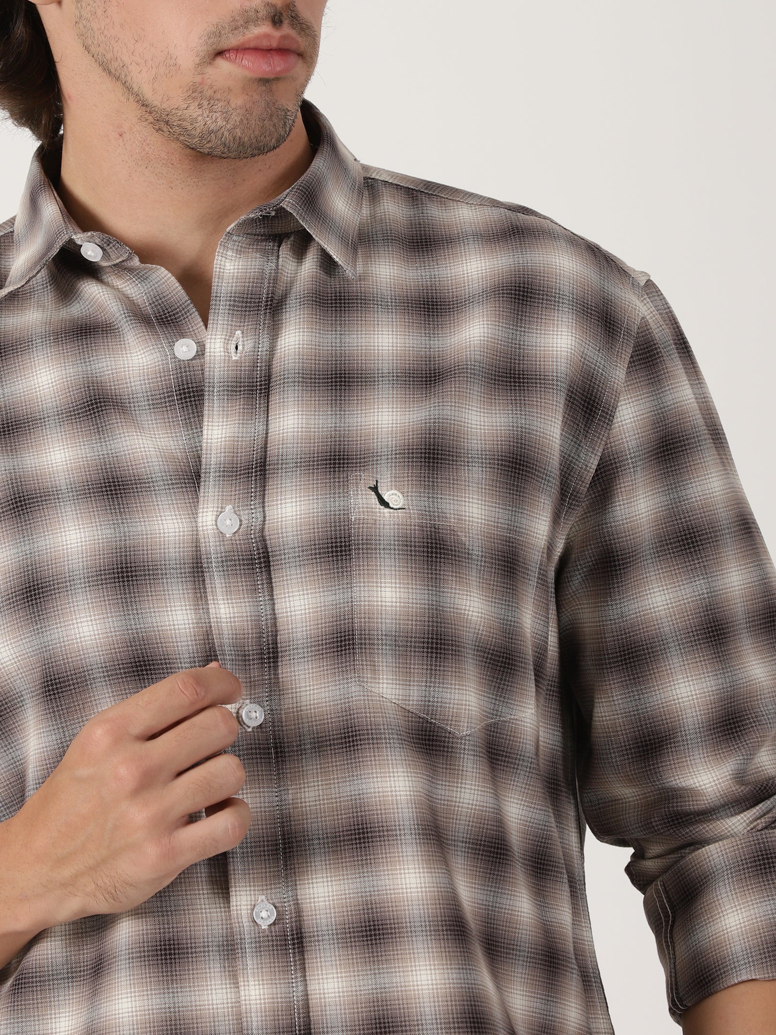 brown & beige checkered casual shirt