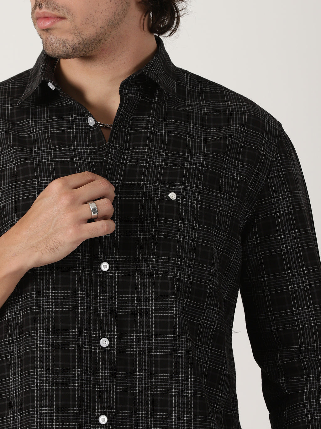 black fine check full sleeve