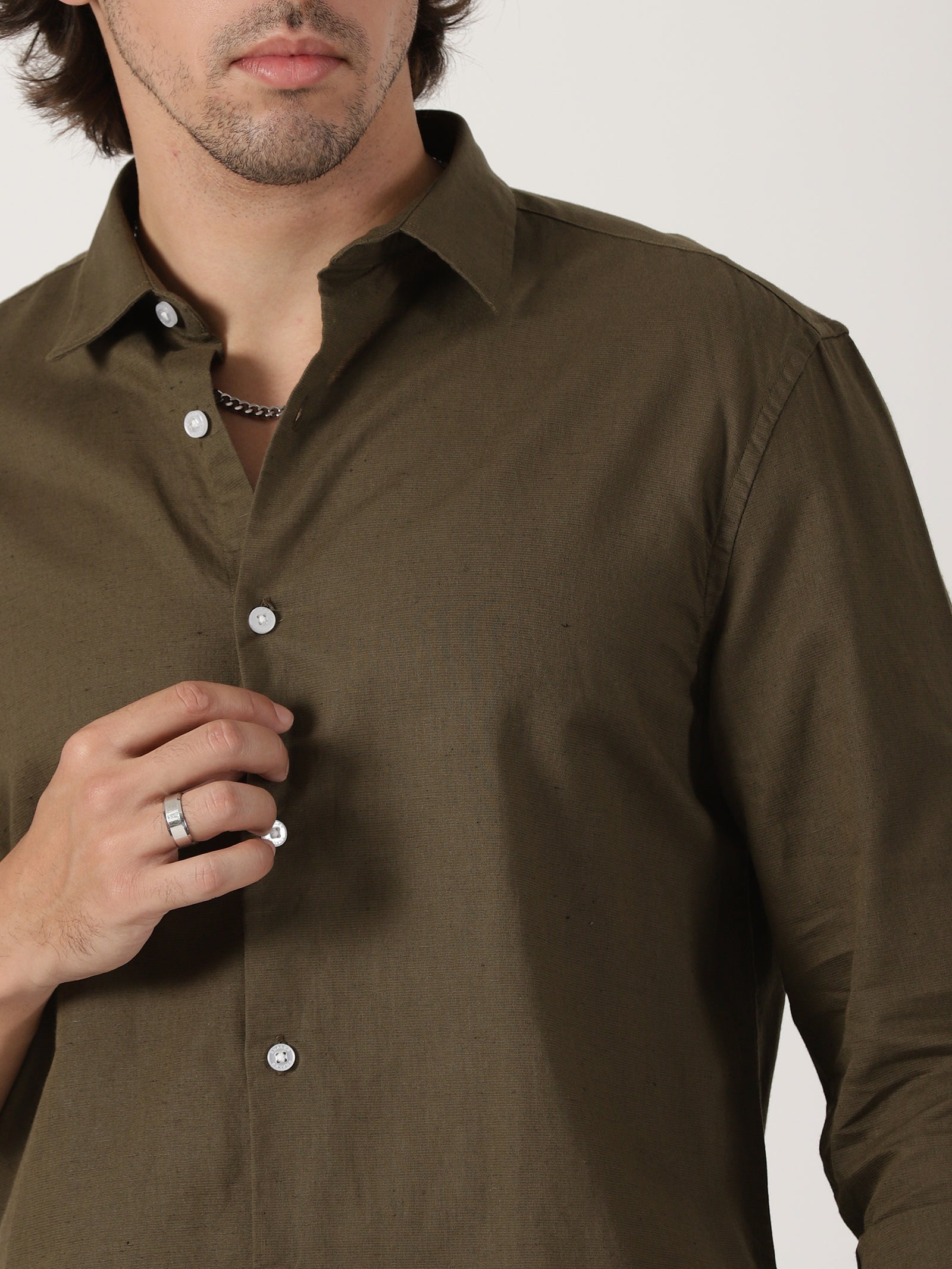 olive green linen full sleeve shirt