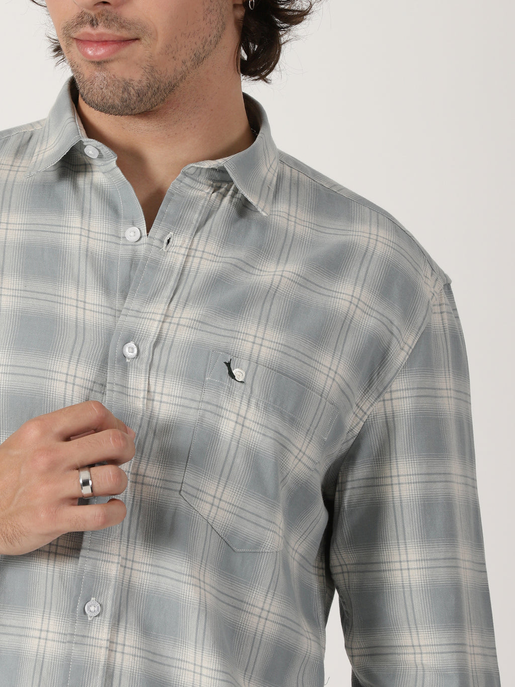 light grey & white checkered full sleeve shirt