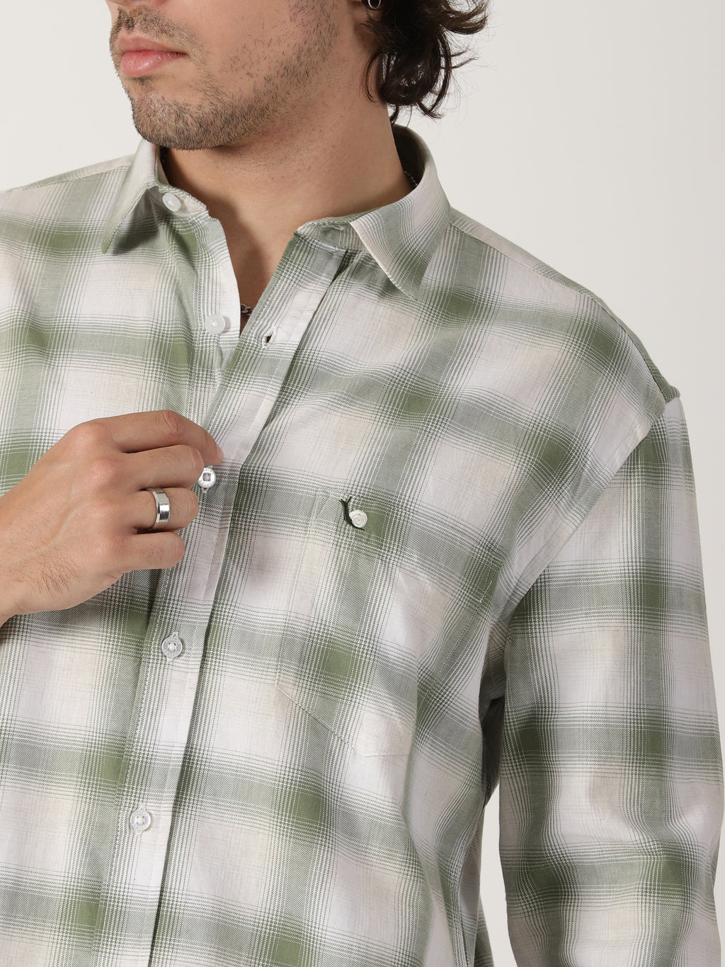 sage green & white checkered full sleeve shirt