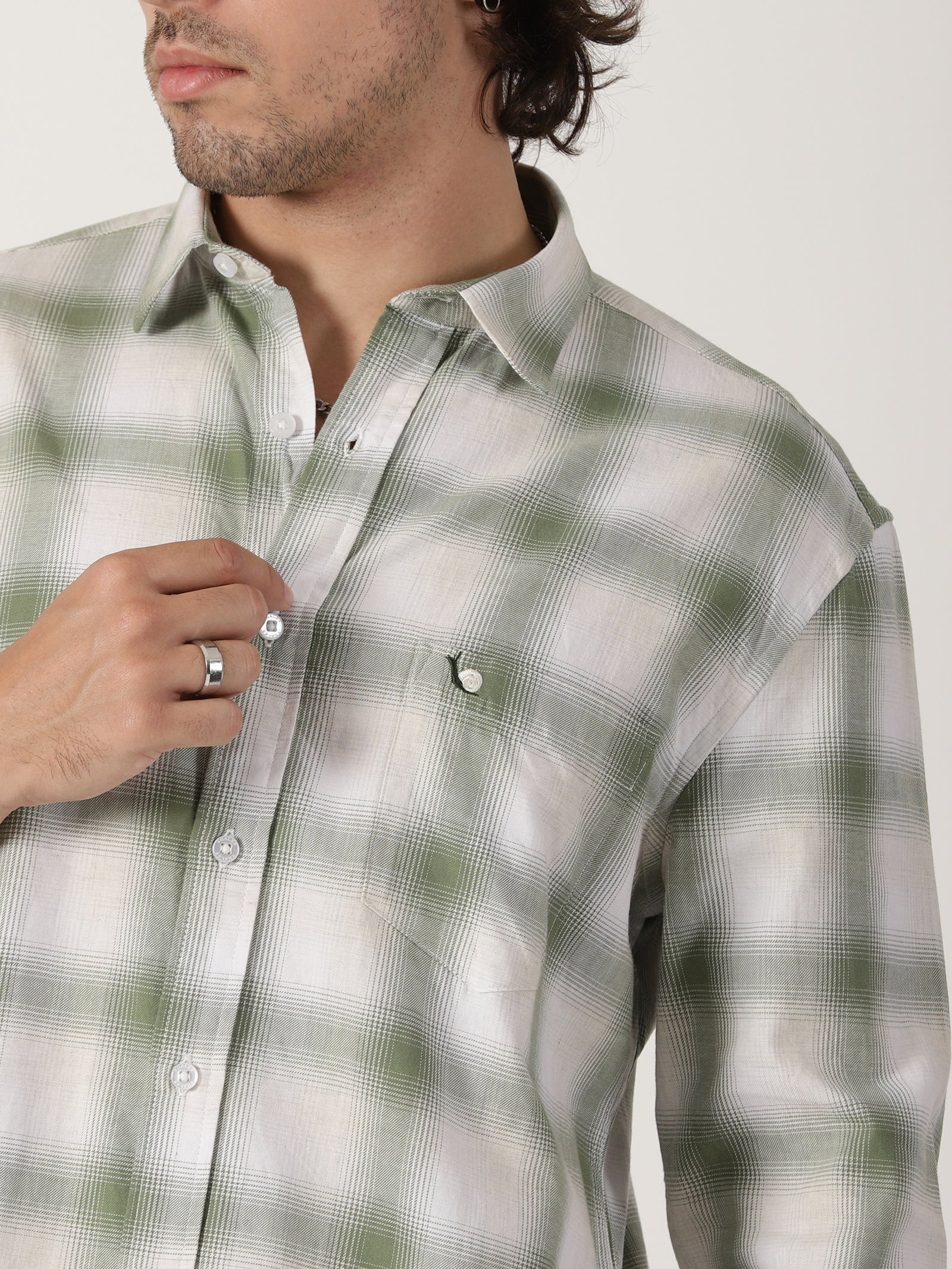 sage green & white checkered full sleeve shirt