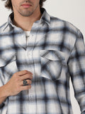 white & navy blue plaid cotton full sleeve shirt