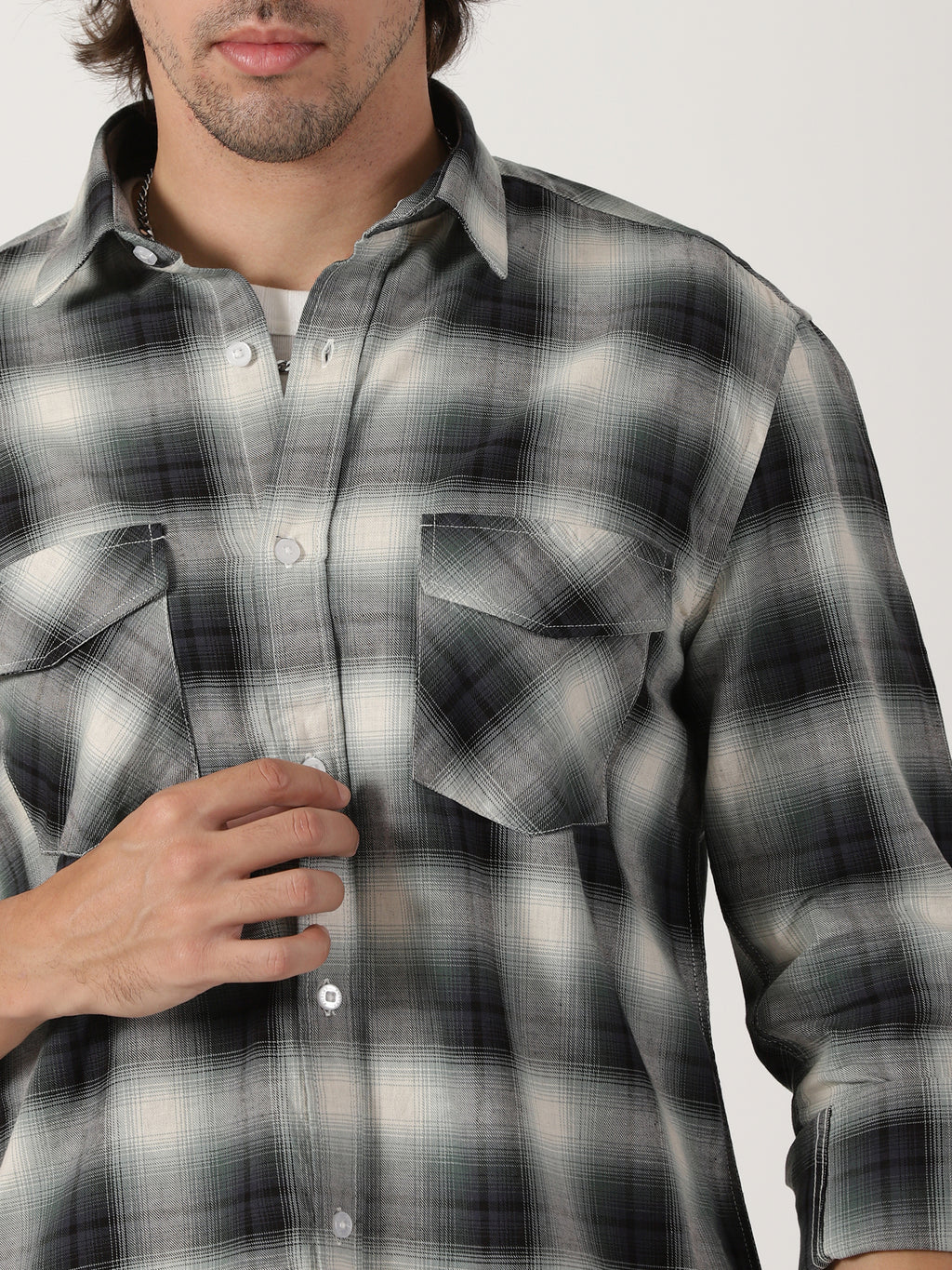 Green & black plaid cotton casual full sleeve shirt