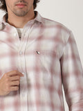 Dusty pink & white plaid cotton casual full sleeve shirt