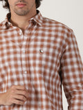 rust brown & white checkered cotton casual full sleeve shirt